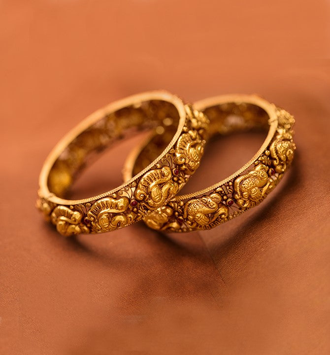 Nakshi & Peacock Gold Kada