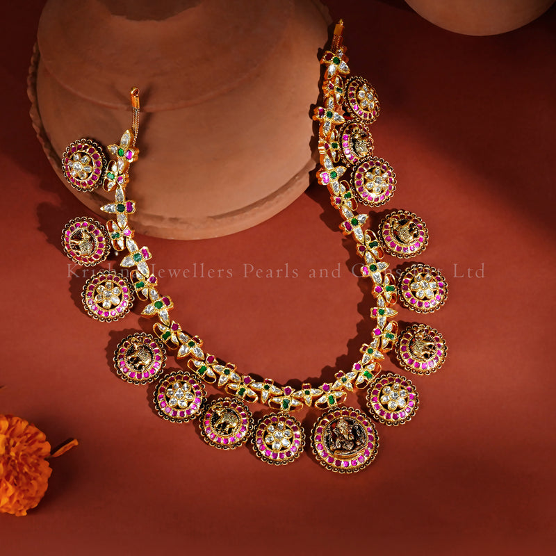 22K Gold Temple Bottu Necklace (Traditional South Indian)