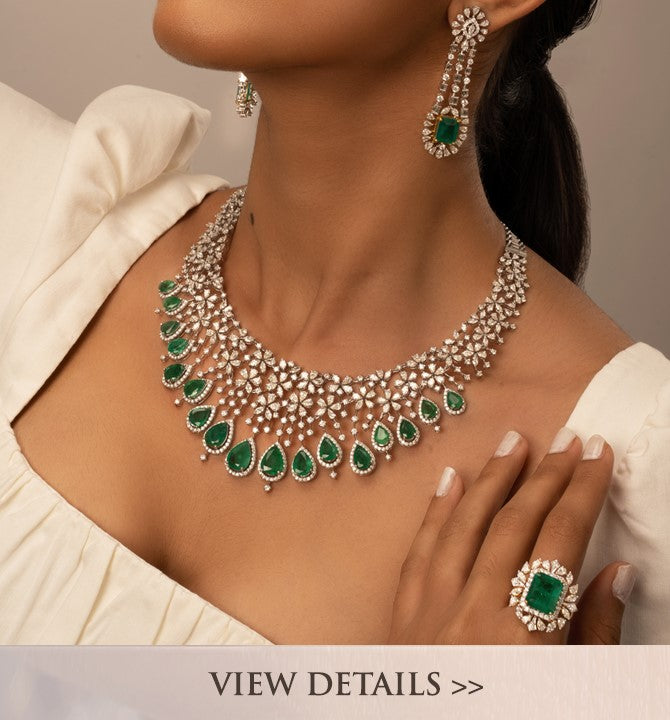 Sparkling Diamond Emeralds Necklace Set