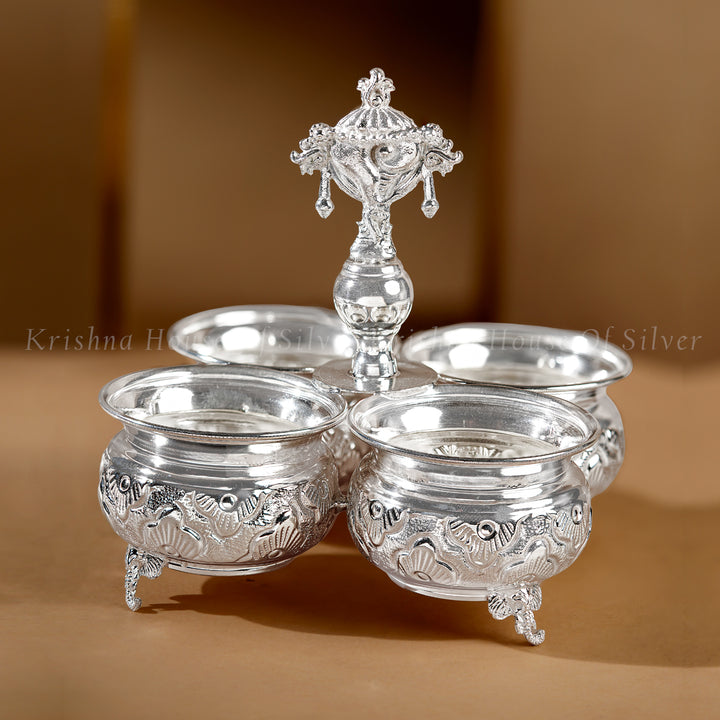 Silver Shanku Design Panchapali for Pooja Rituals