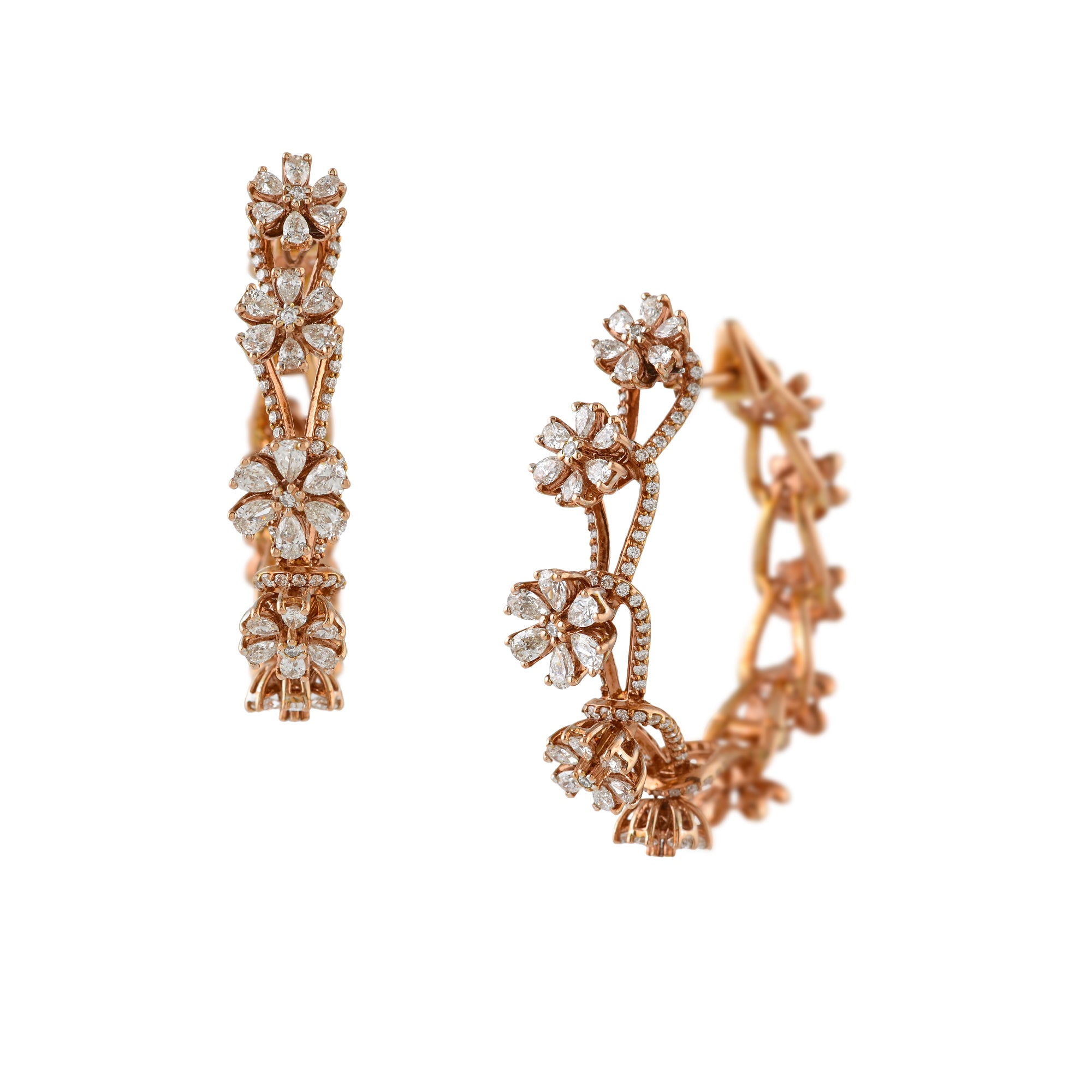 Floral Diamond Hoop Earrings - Krishna Jewellers Pearls and Gems