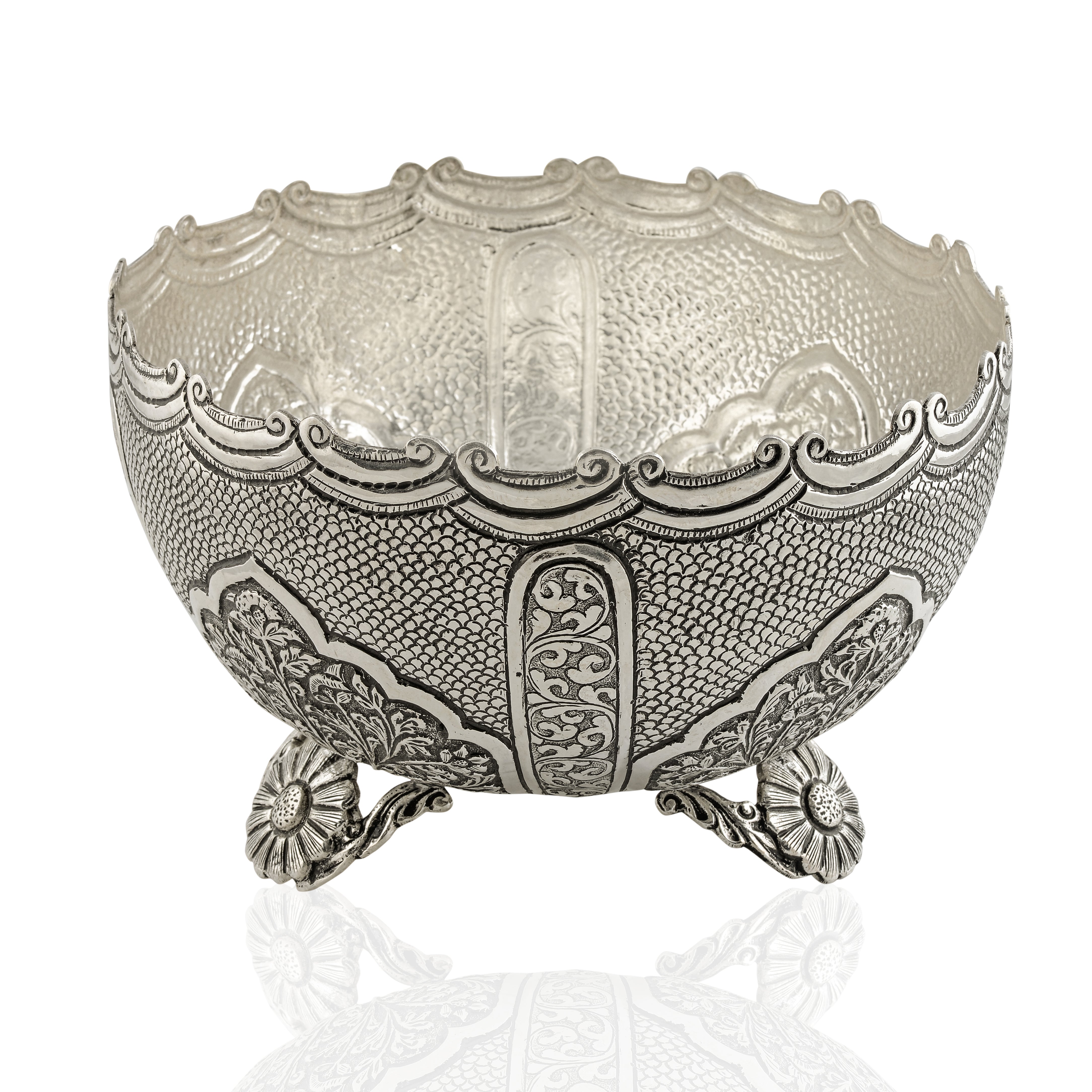 Antique Silver Flower Bowl - Krishna Jewellers Pearls and Gems