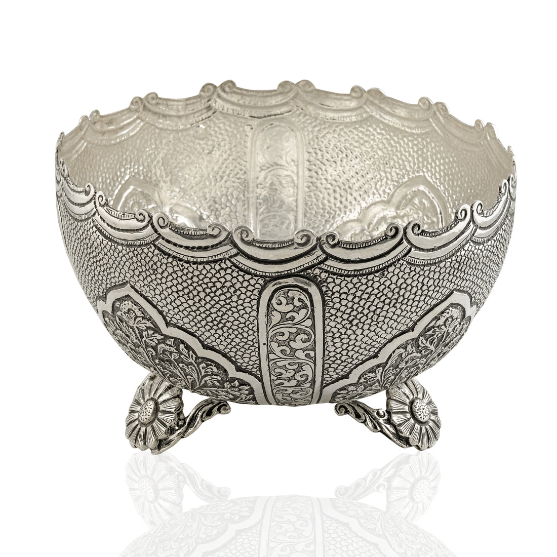 Antique Silver Flower Bowl - Krishna Jewellers Pearls and Gems