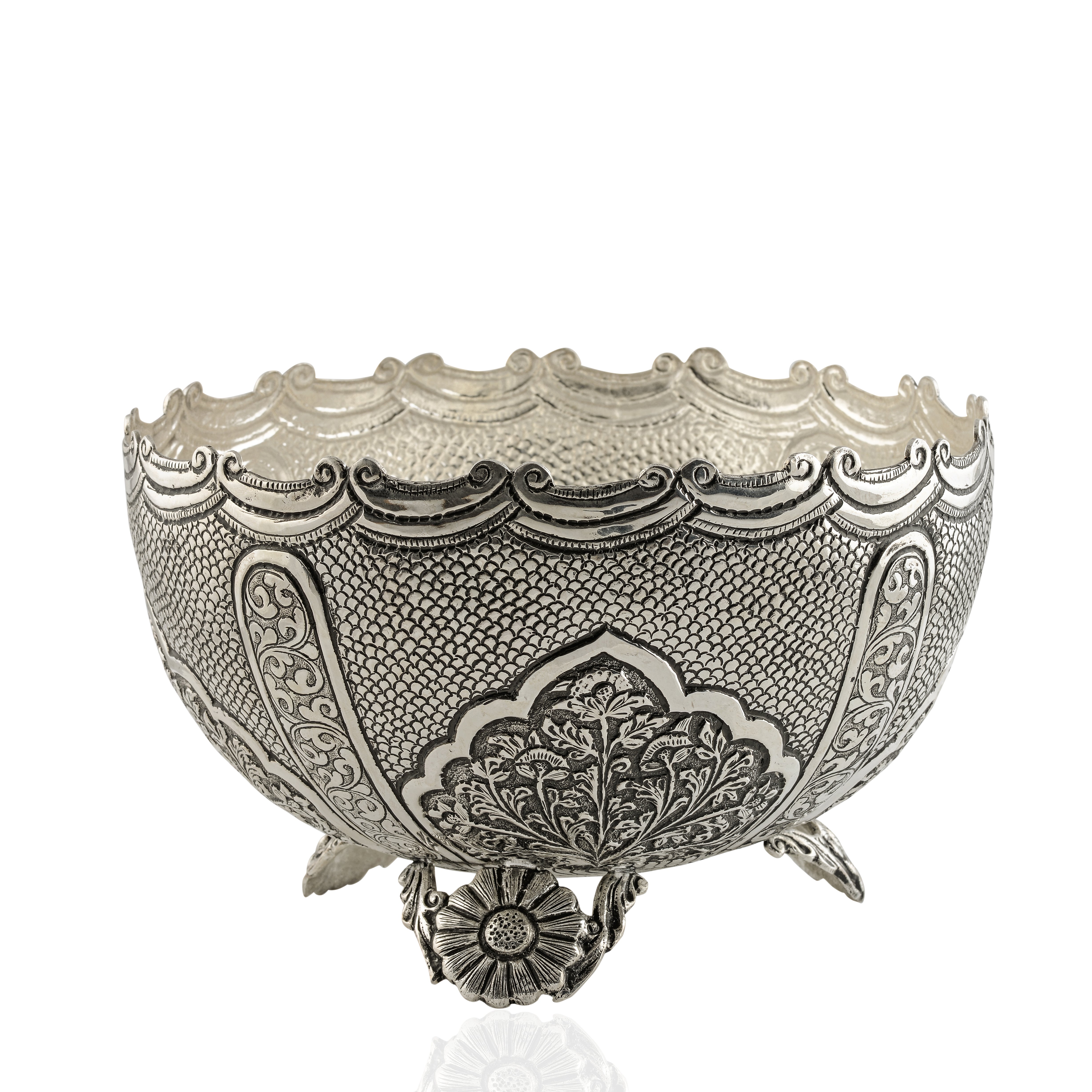 Antique Silver Flower Bowl - Krishna Jewellers Pearls and Gems