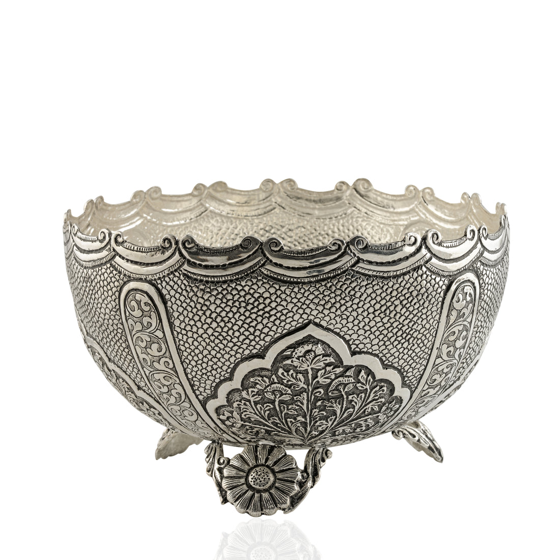 Antique Silver Flower Bowl - Krishna Jewellers Pearls and Gems