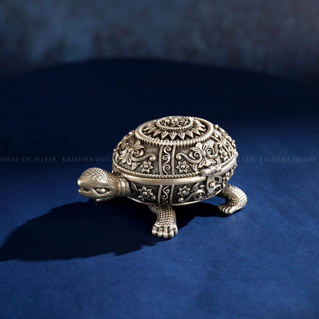 Silver Tortoise Kumkum Box