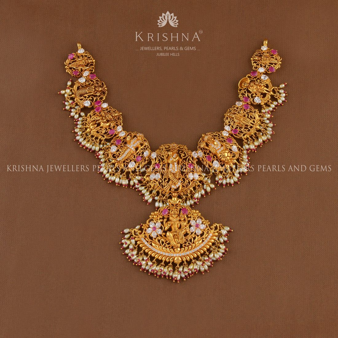 Dasavathar Gold Necklace in Filgree Work - Krishna Jewellers Pearls and Gems