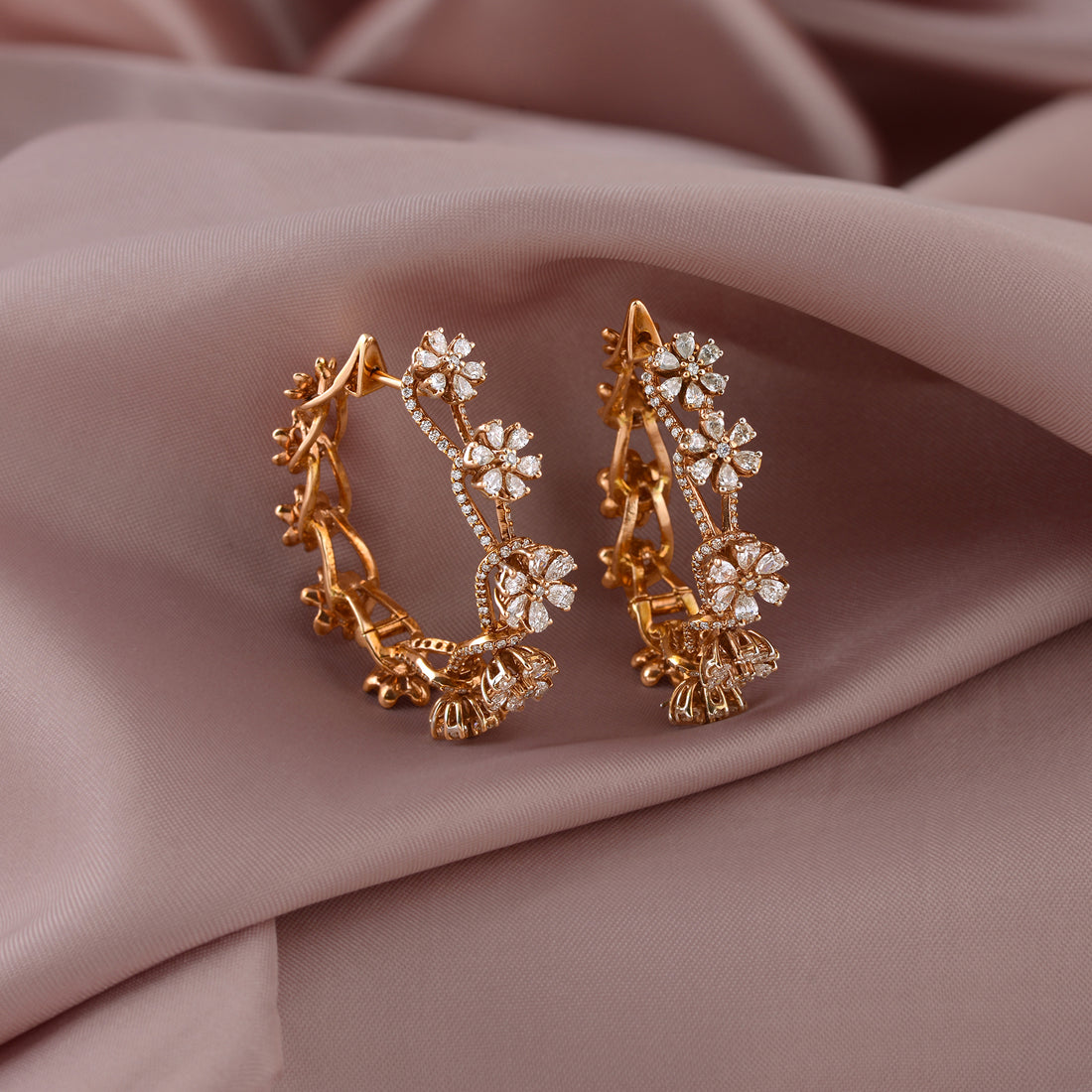 Floral Diamond Hoop Earrings - Krishna Jewellers Pearls and Gems