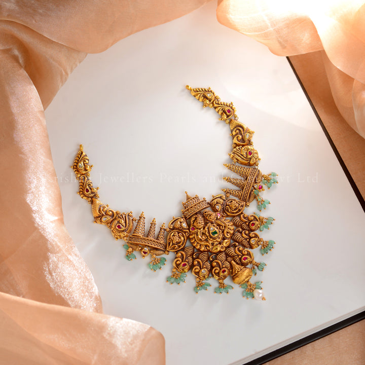 22K Gold Peacock Temple Necklace