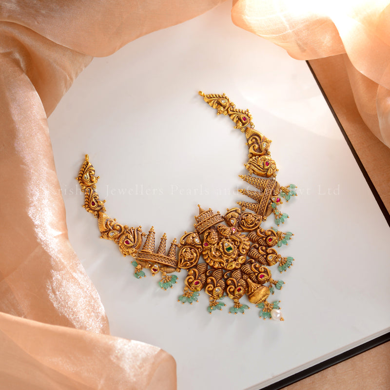 22K Gold Peacock Temple Necklace