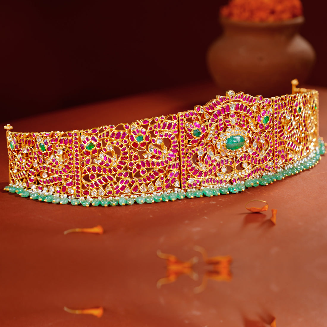 22K Gold Kundan Vaddanam – Bridal Waist Belt