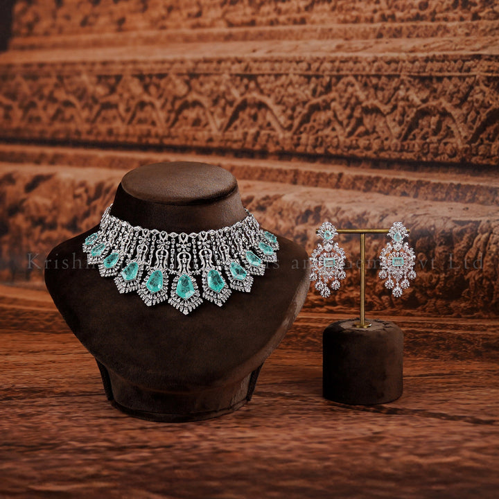 14K Diamond Choker Set with Emerald Drops and Floral Design