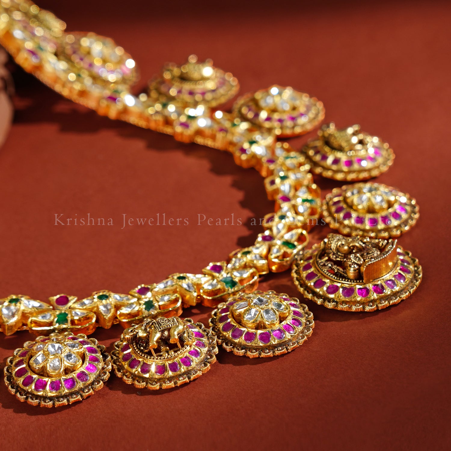 22K Gold Temple Bottu Necklace (Traditional South Indian)