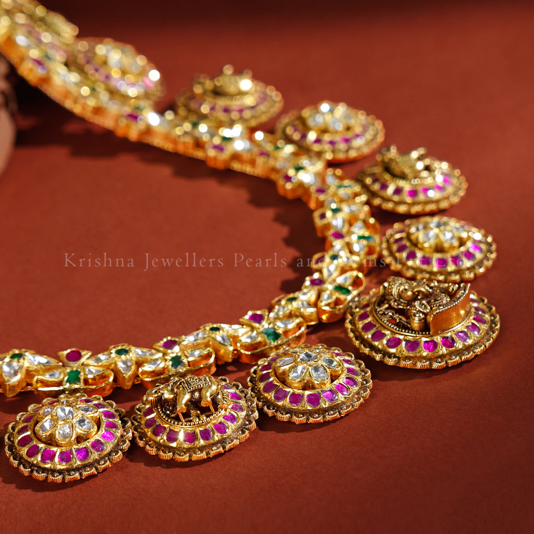 22K Gold Temple Bottu Necklace (Traditional South Indian)