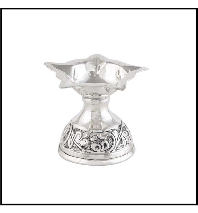 Floral Silver Deepam Stand