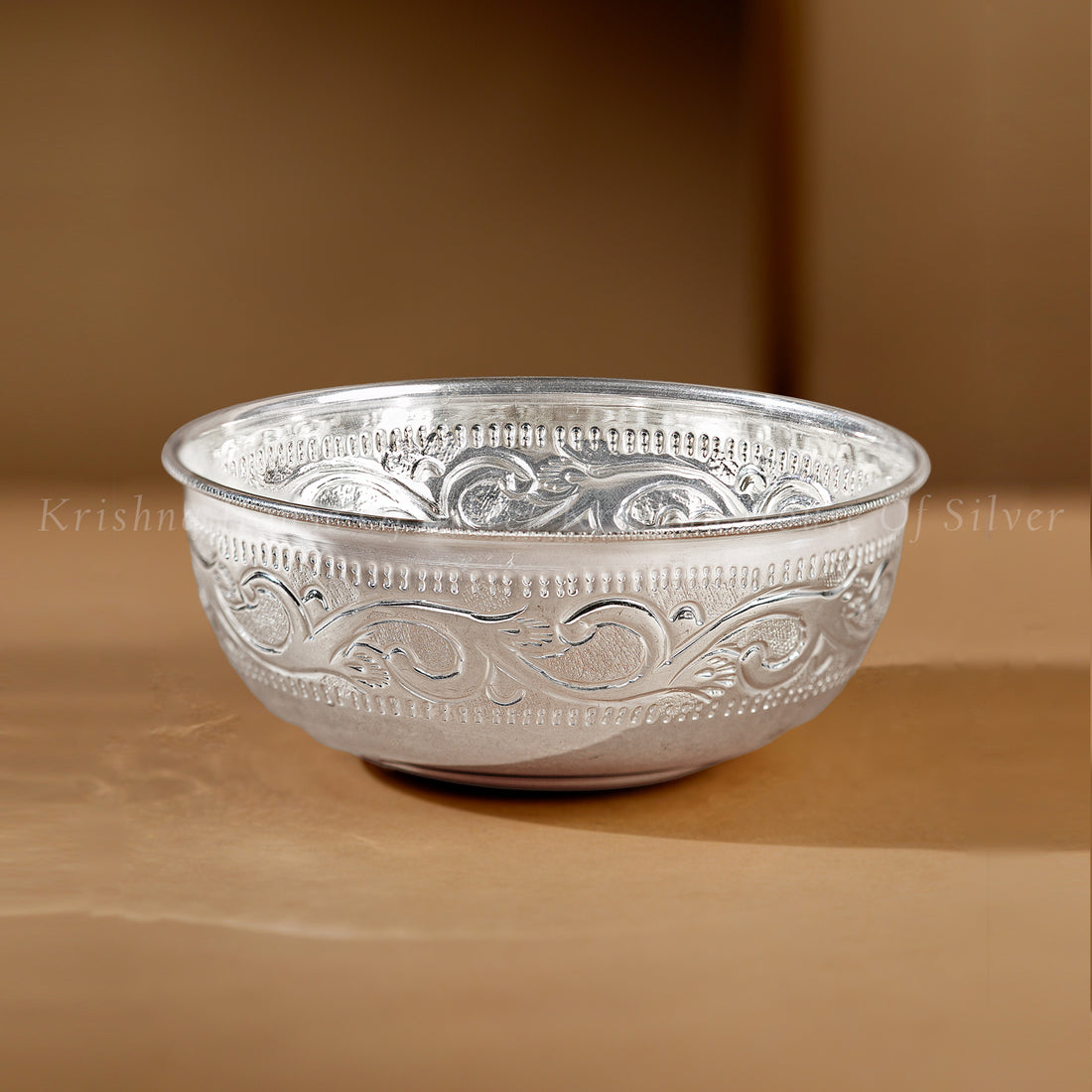 Silver Prasadam Bowl with Floral Motifs