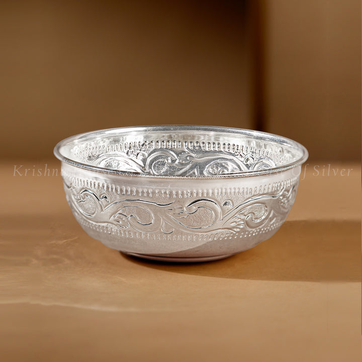 Silver Prasadam Bowl with Floral Motifs