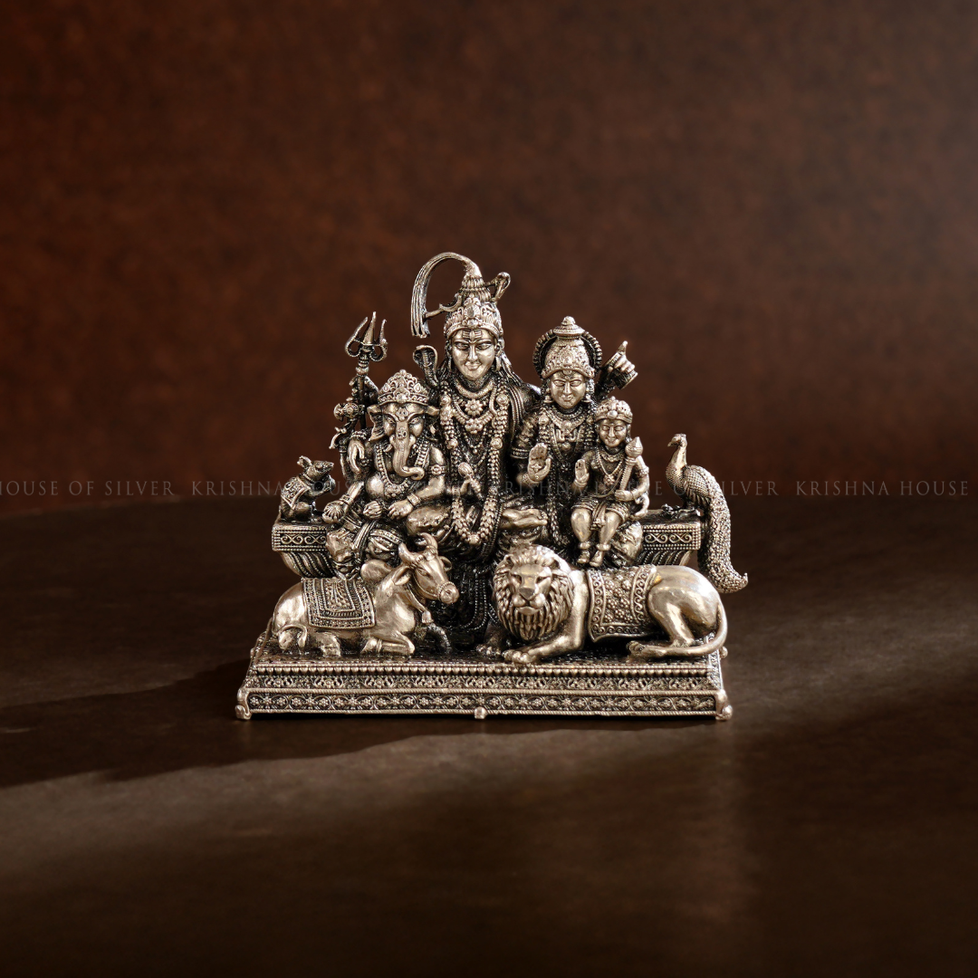 Silver Shiva Parivar Idol with Antique Finish