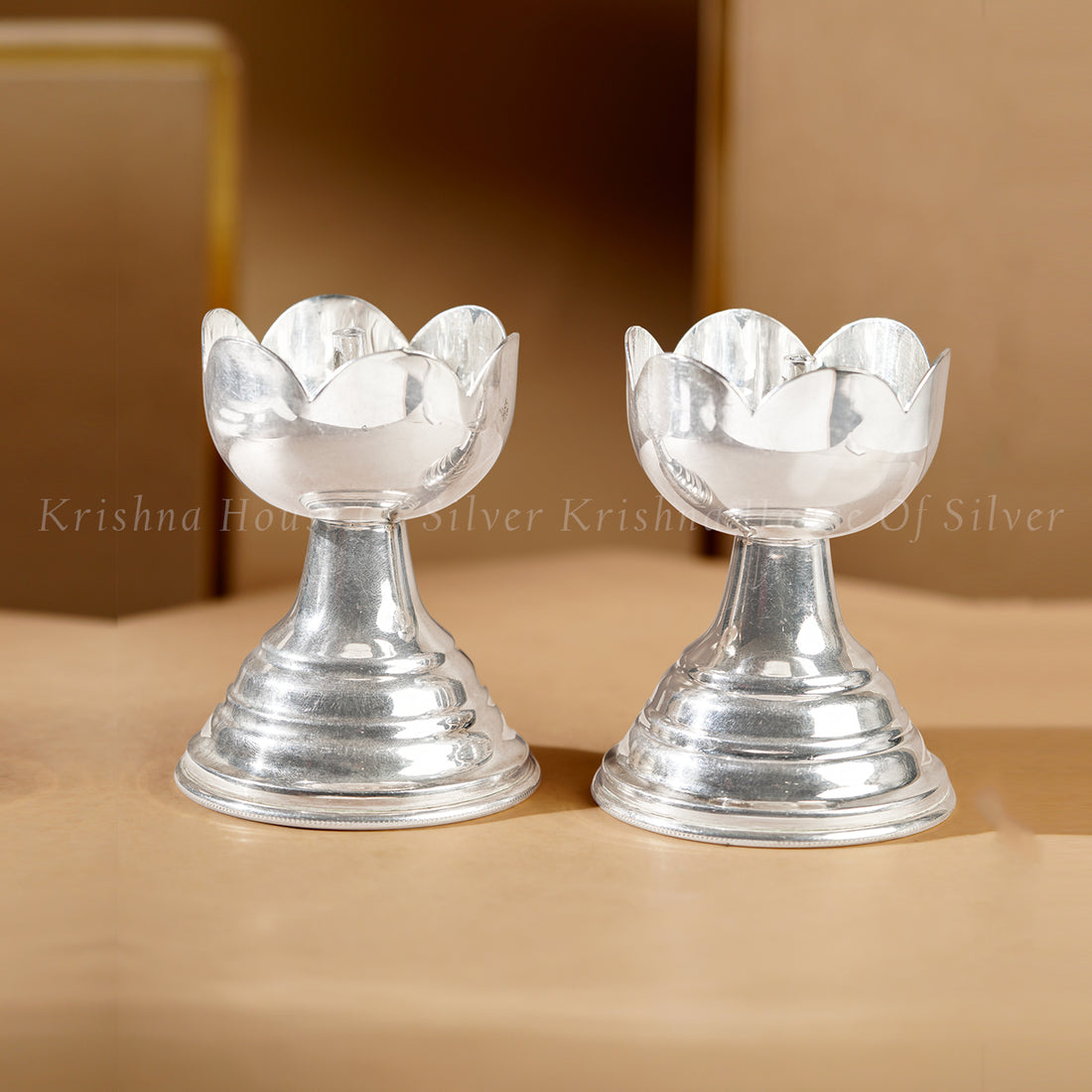 Silver Diya with Petal Design