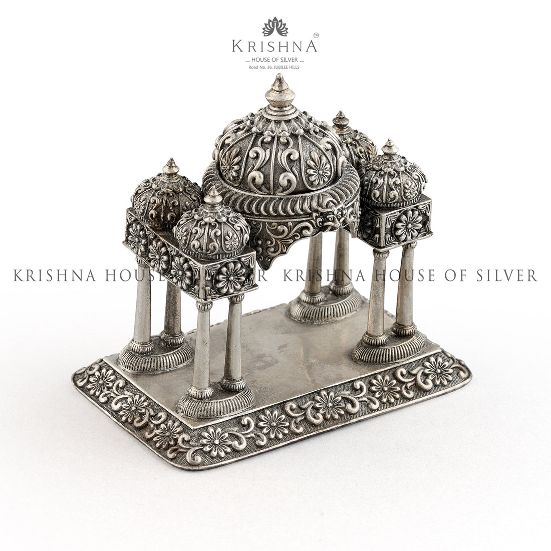 Pancha Gopuram Silver Pooja Mandapam - Krishna Jewellers Pearls and Gems