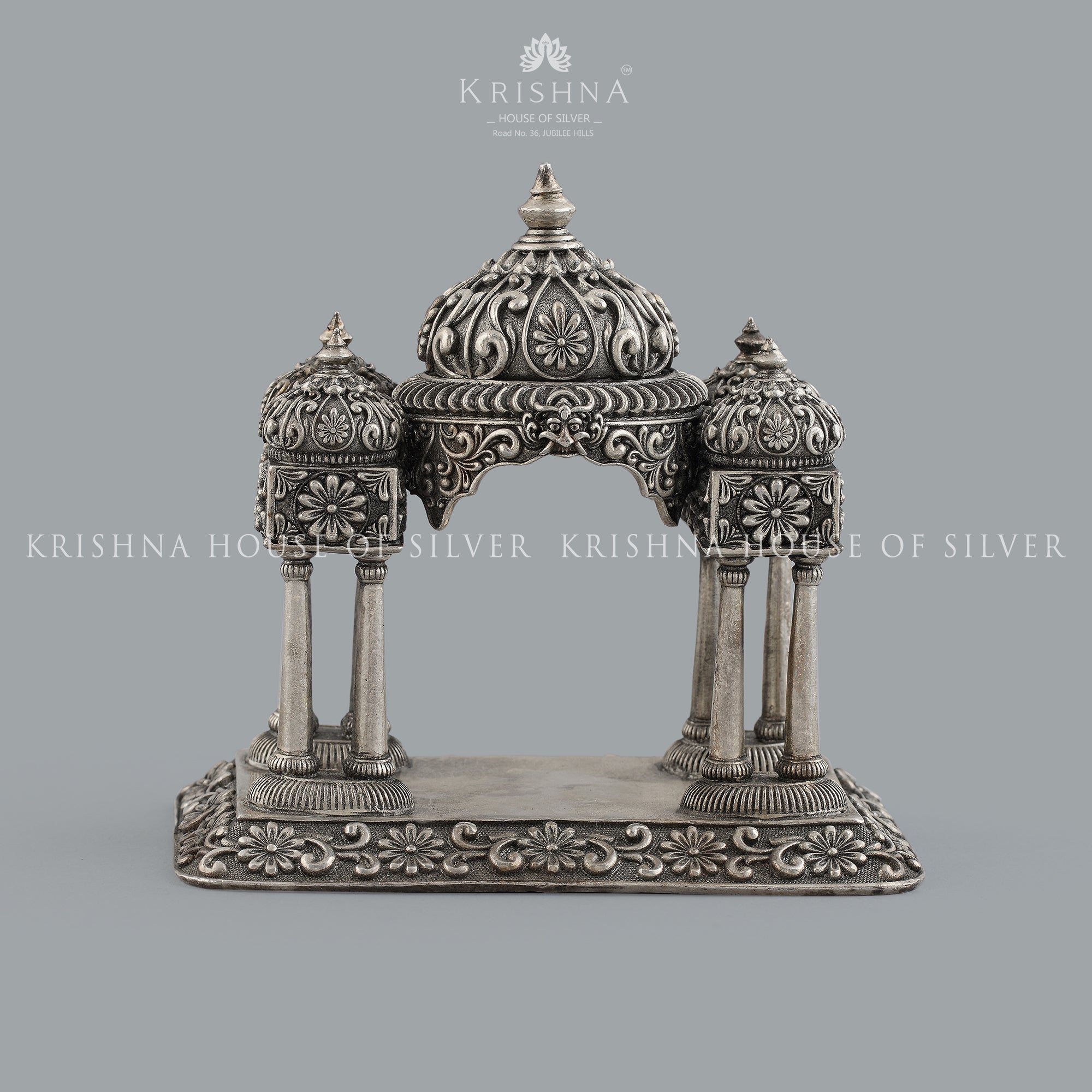 Pancha Gopuram Silver Pooja Mandapam - Krishna Jewellers Pearls and Gems