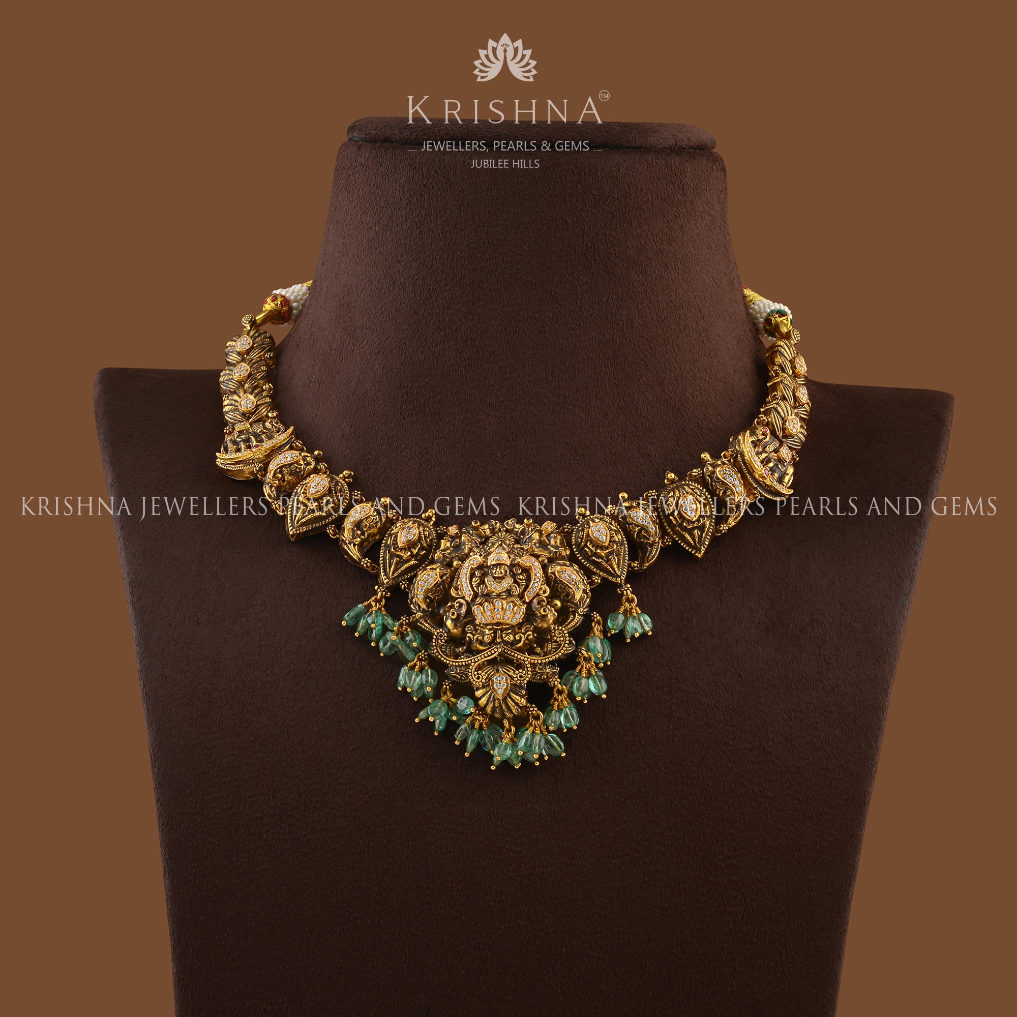 Antique Laxmi Gold Necklace - Krishna Jewellers Pearls and Gems