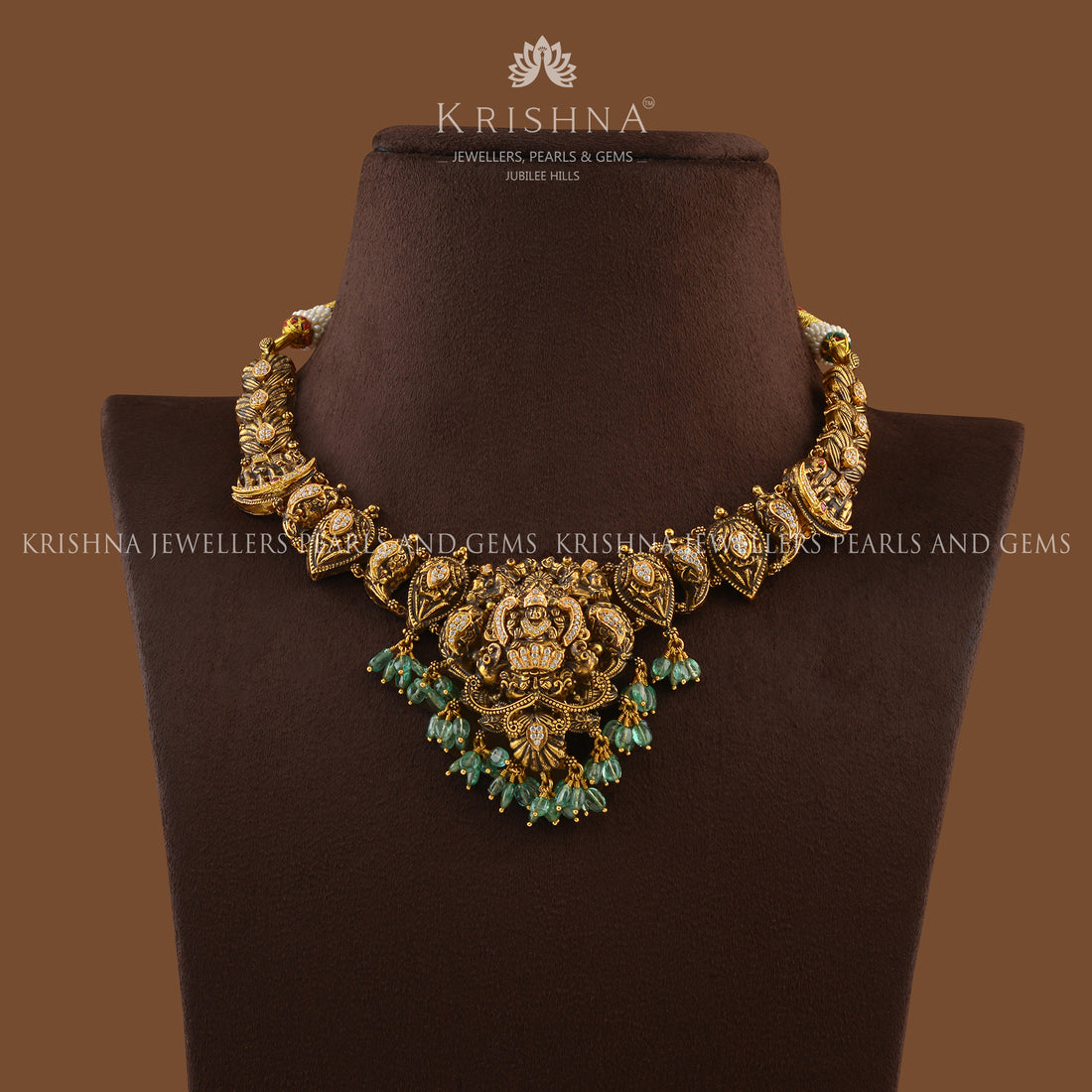 Antique Laxmi Gold Necklace - Krishna Jewellers Pearls and Gems