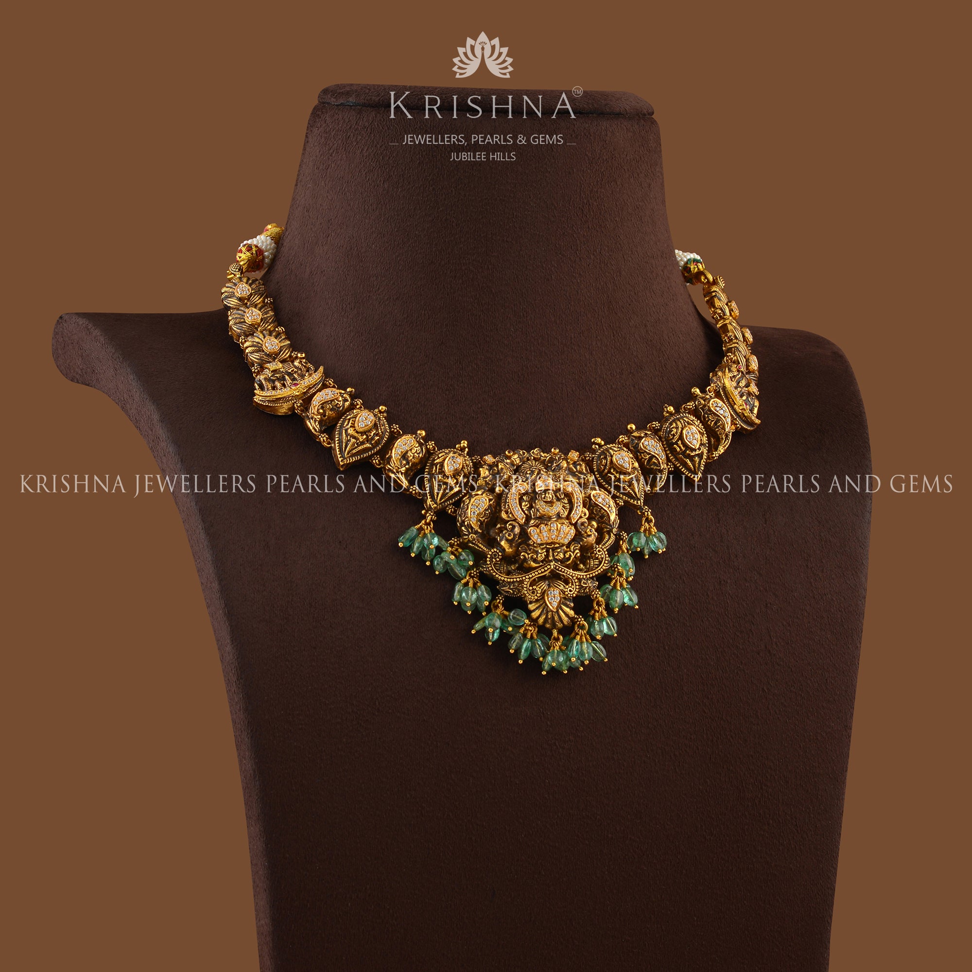Antique Laxmi Gold Necklace - Krishna Jewellers Pearls and Gems