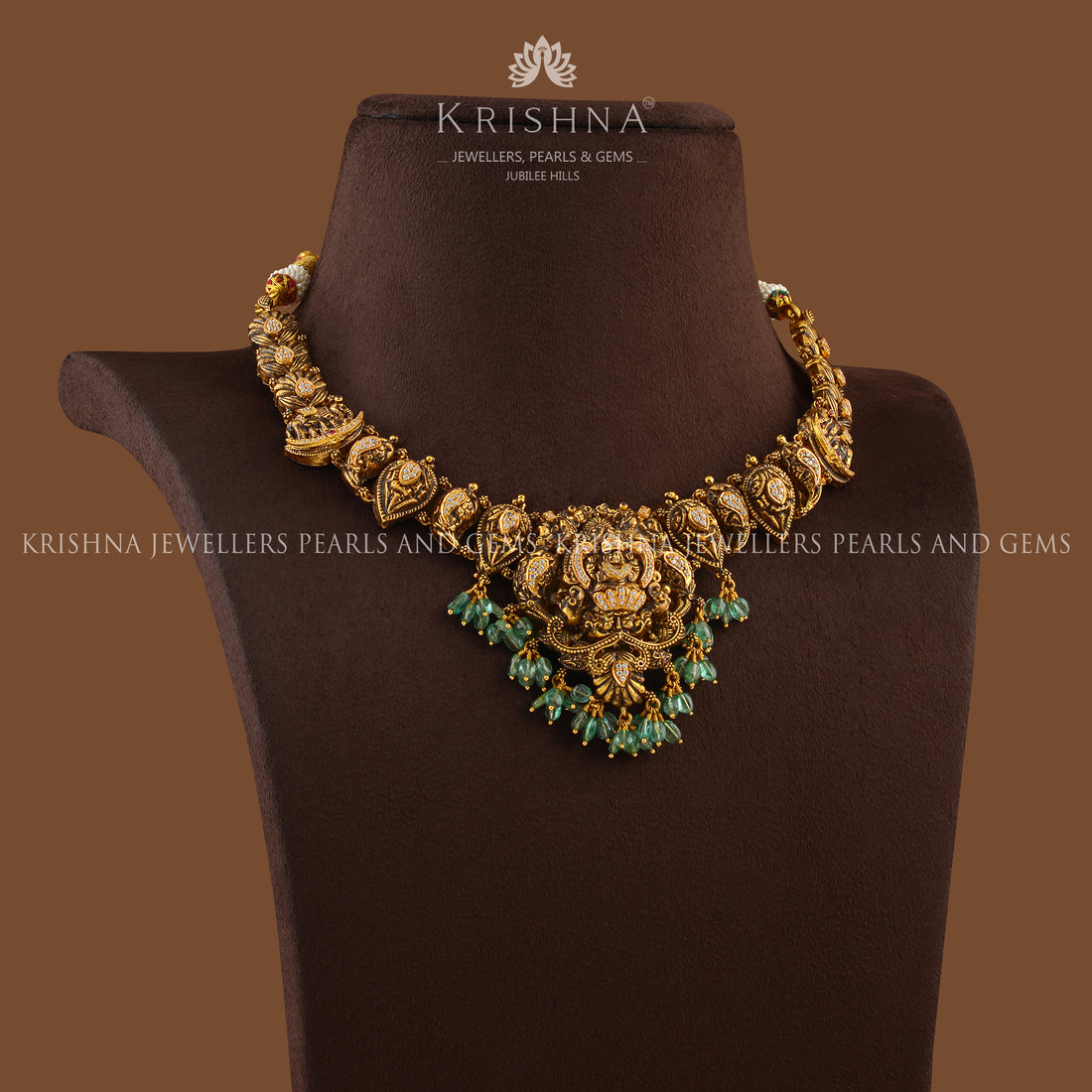 Antique Laxmi Gold Necklace - Krishna Jewellers Pearls and Gems