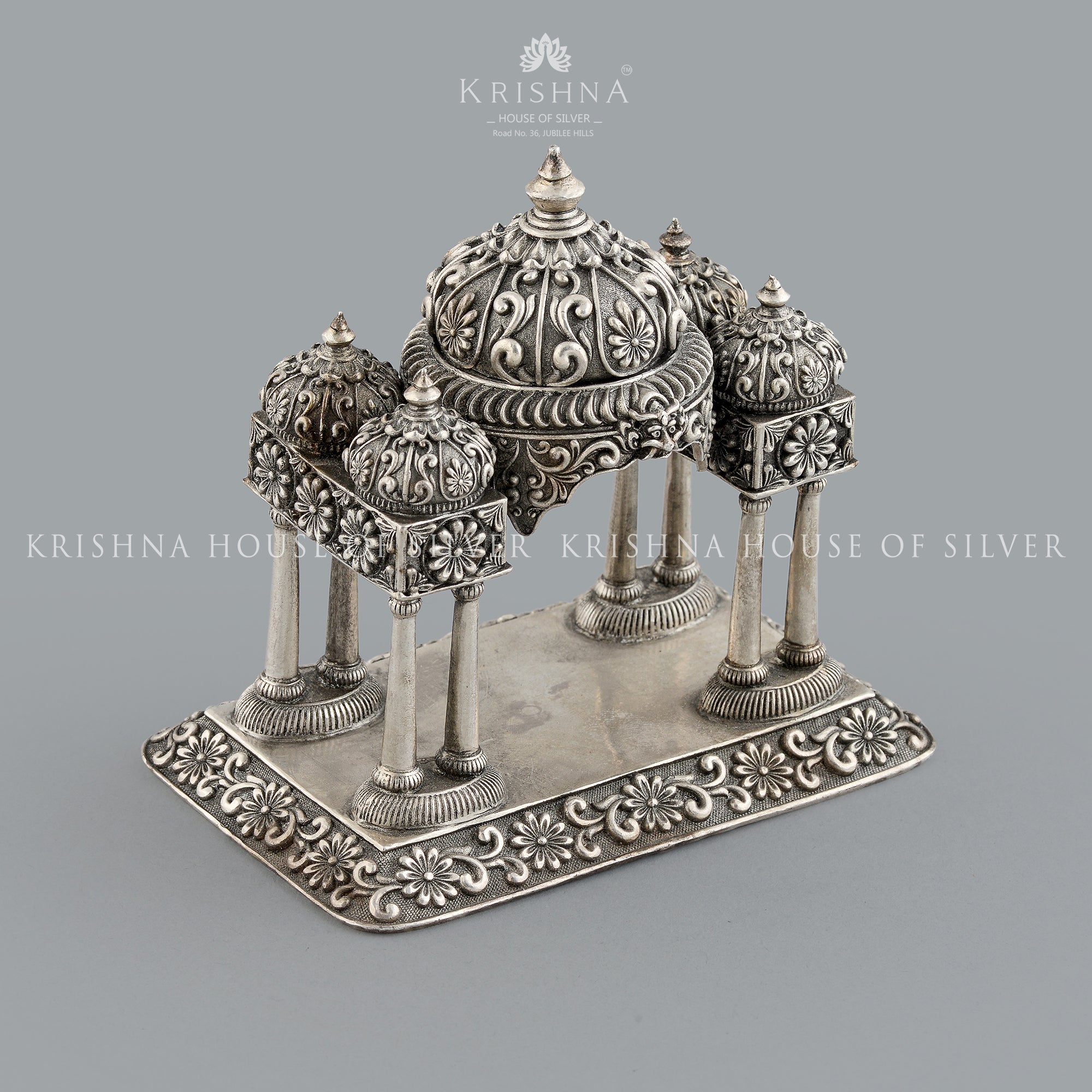 Pancha Gopuram Silver Pooja Mandapam - Krishna Jewellers Pearls and Gems