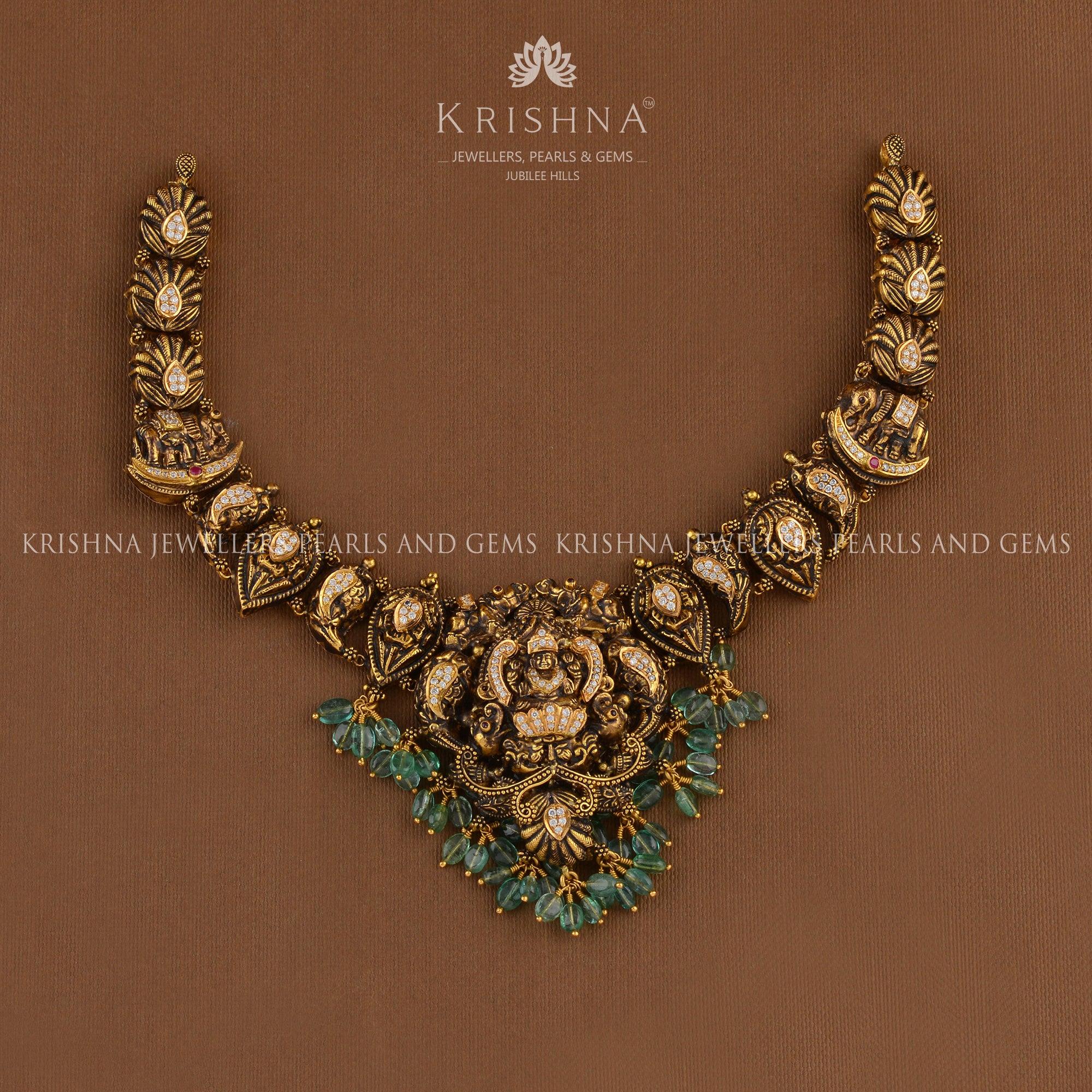 Antique Laxmi Gold Necklace - Krishna Jewellers Pearls and Gems
