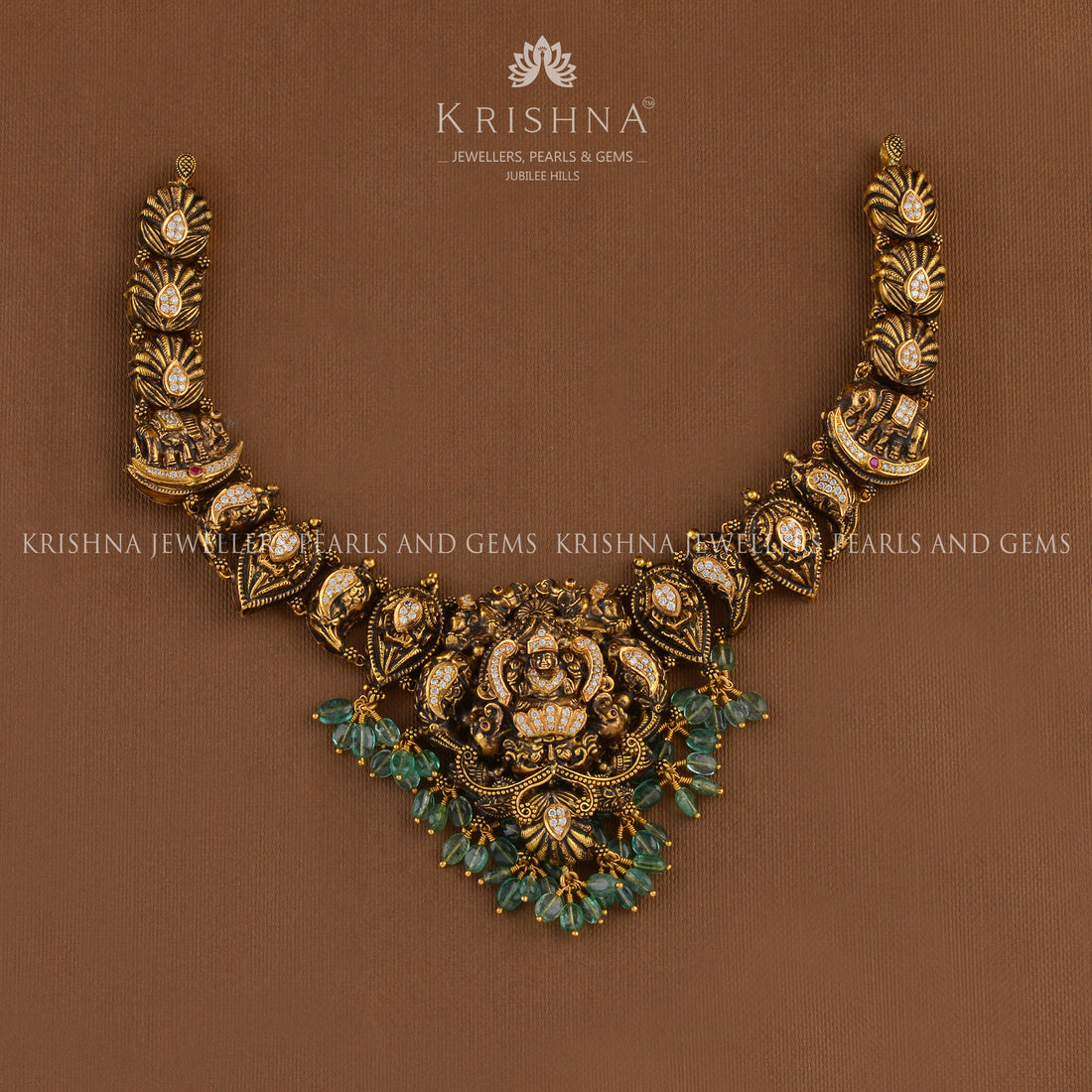 Antique Laxmi Gold Necklace - Krishna Jewellers Pearls and Gems