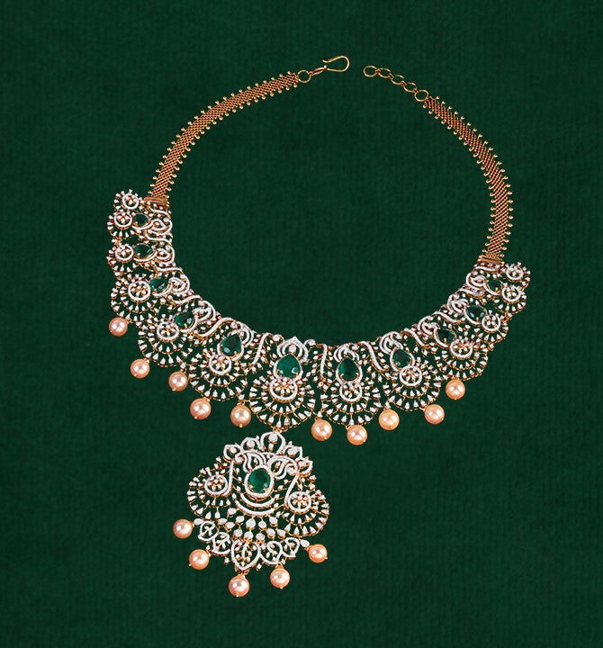Diamond, Emeralds Necklace crafted using yellow gold