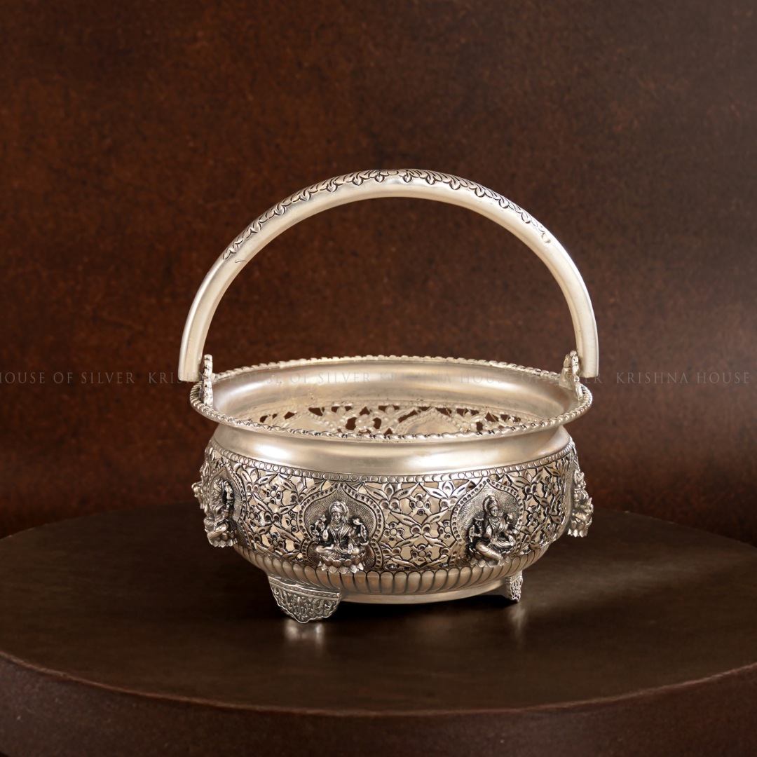 Silver Ashta Lakshmi Flower Basket