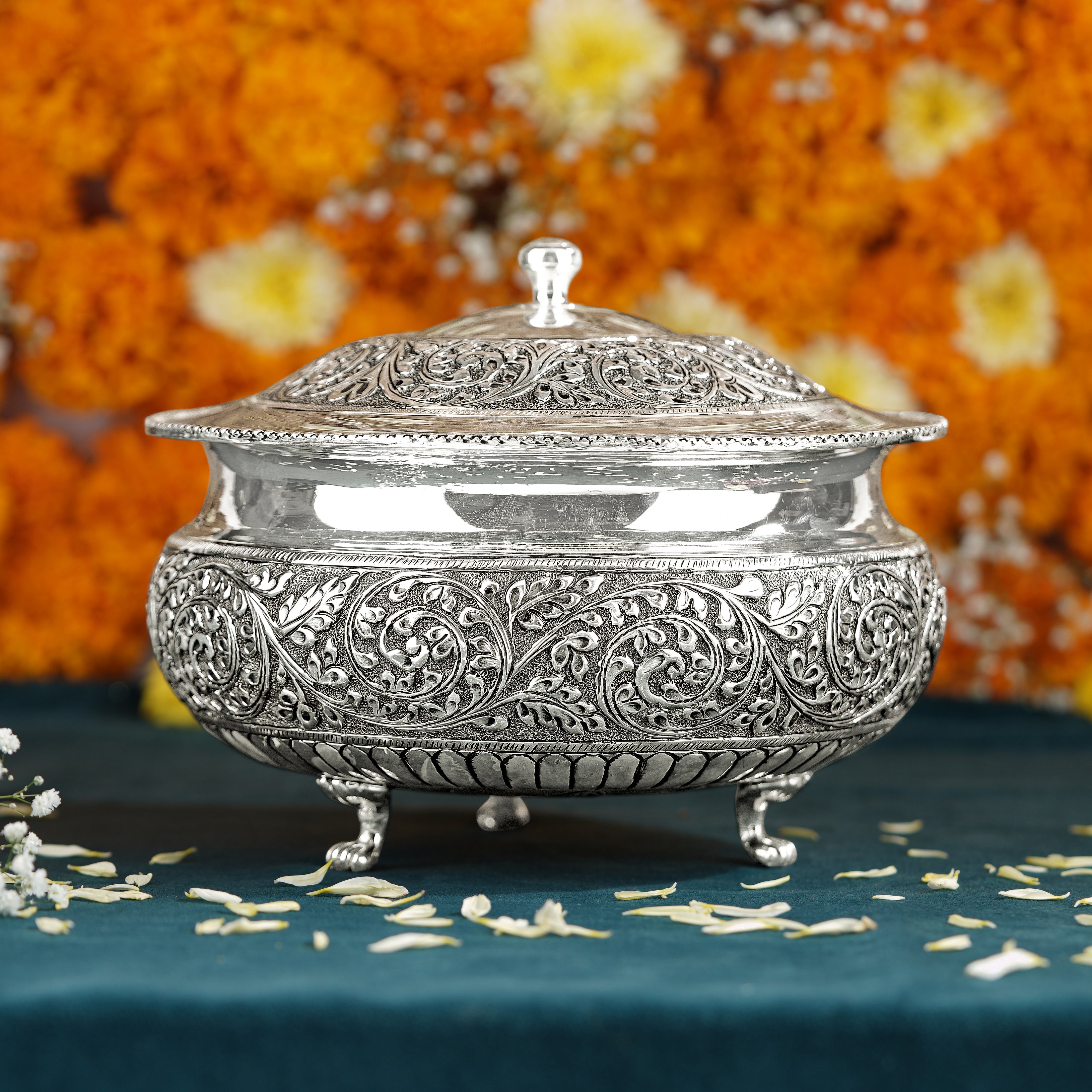 Handcarved Silver Bowl - Krishna Jewellers Pearls and Gems