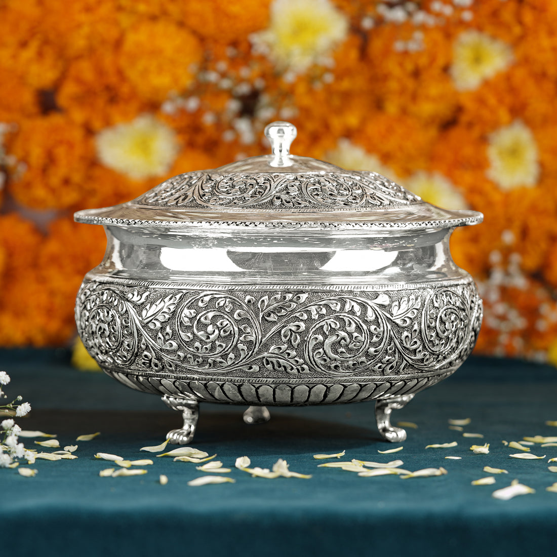 Handcarved Silver Bowl - Krishna Jewellers Pearls and Gems