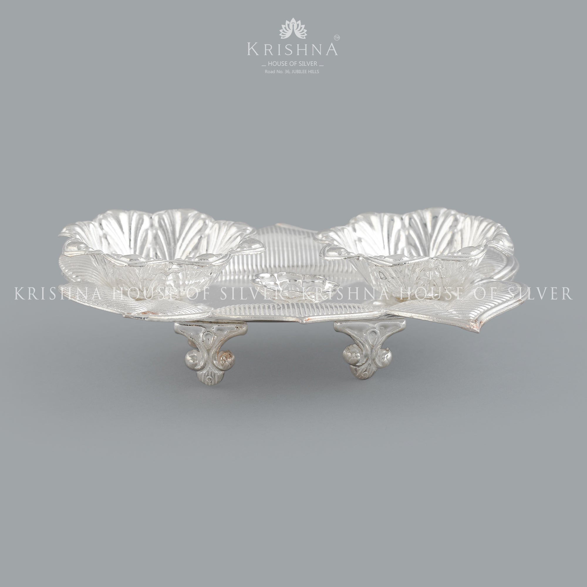 Contemporary Silver Kumkum Set in Leaf Design - Krishna Jewellers Pearls and Gems