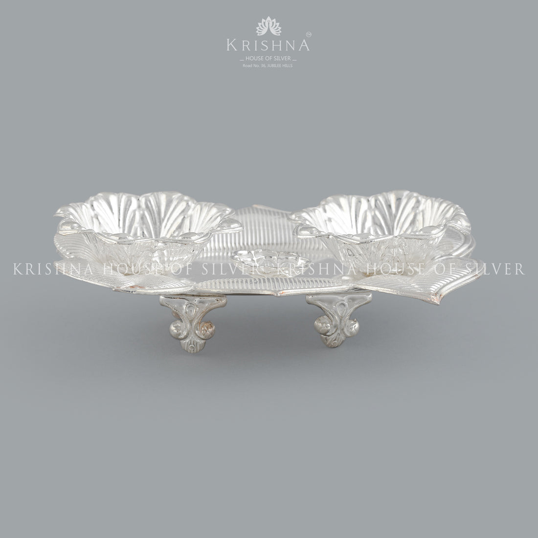Contemporary Silver Kumkum Set in Leaf Design - Krishna Jewellers Pearls and Gems