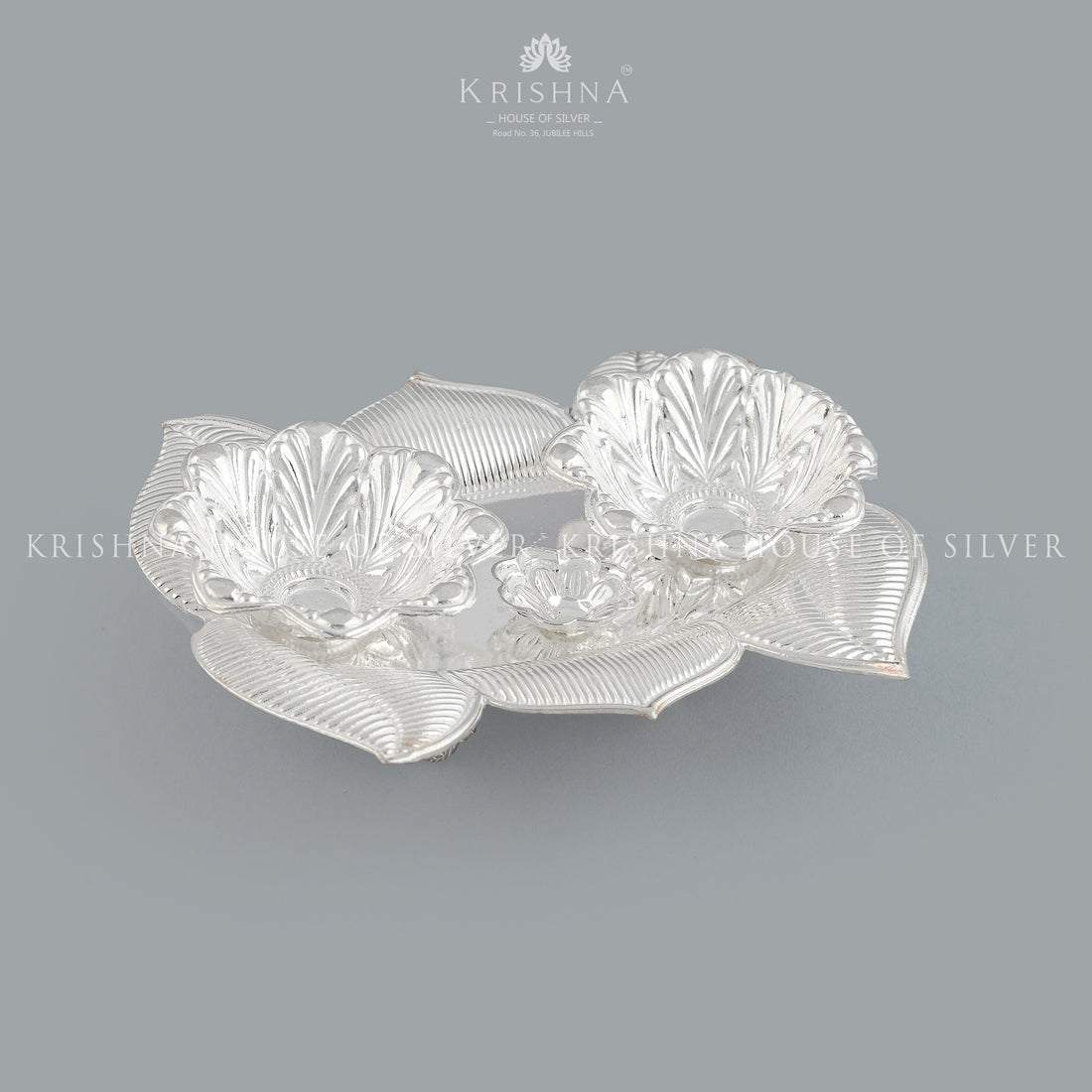 Contemporary Silver Kumkum Set in Leaf Design - Krishna Jewellers Pearls and Gems
