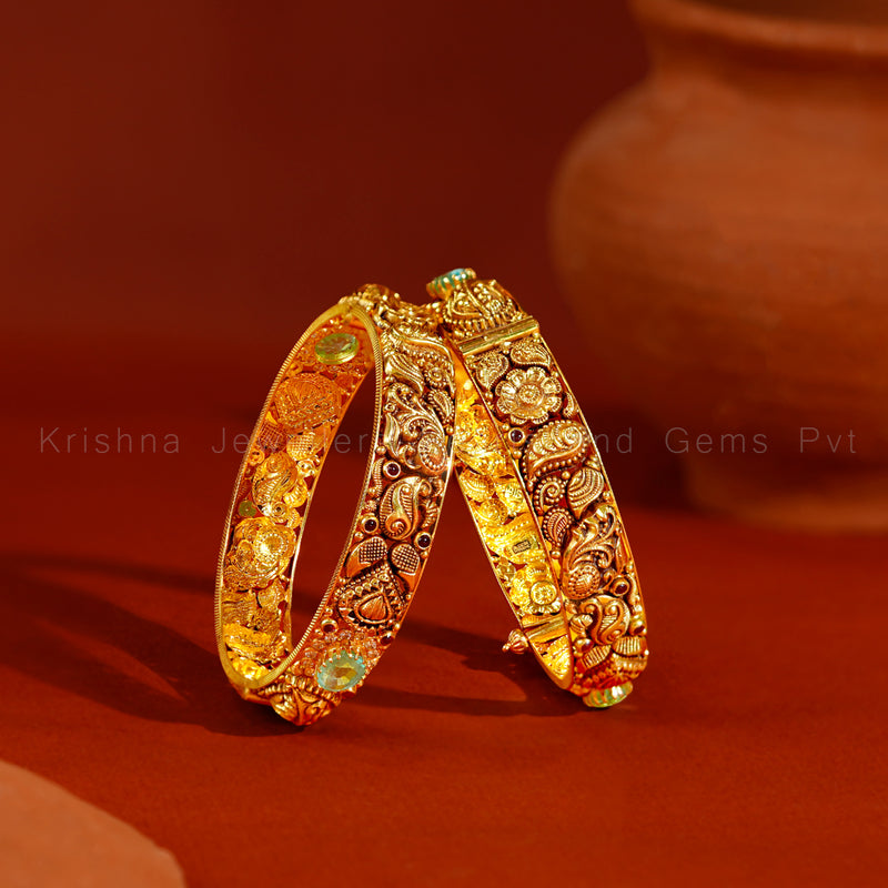Antique Gold Paisley Nakshi Kada Bangles (Pair)