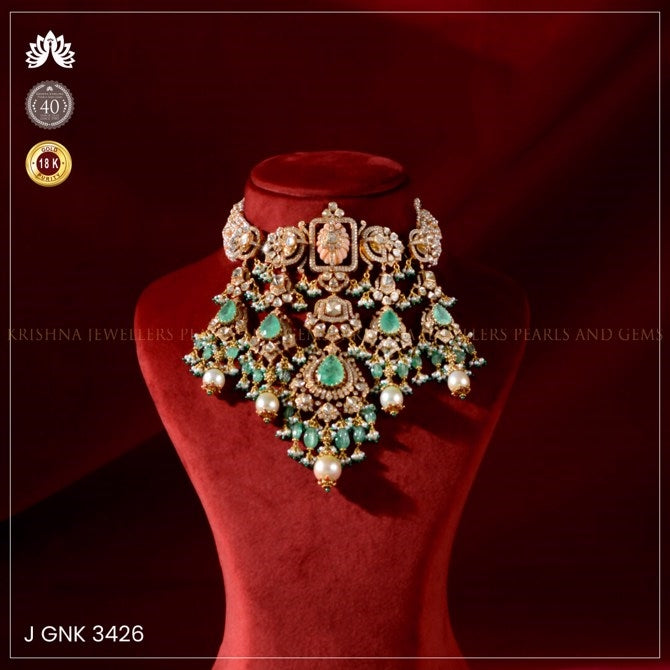 Polki Emerald and Pearl Choker with Diamonds Regal Elegance
