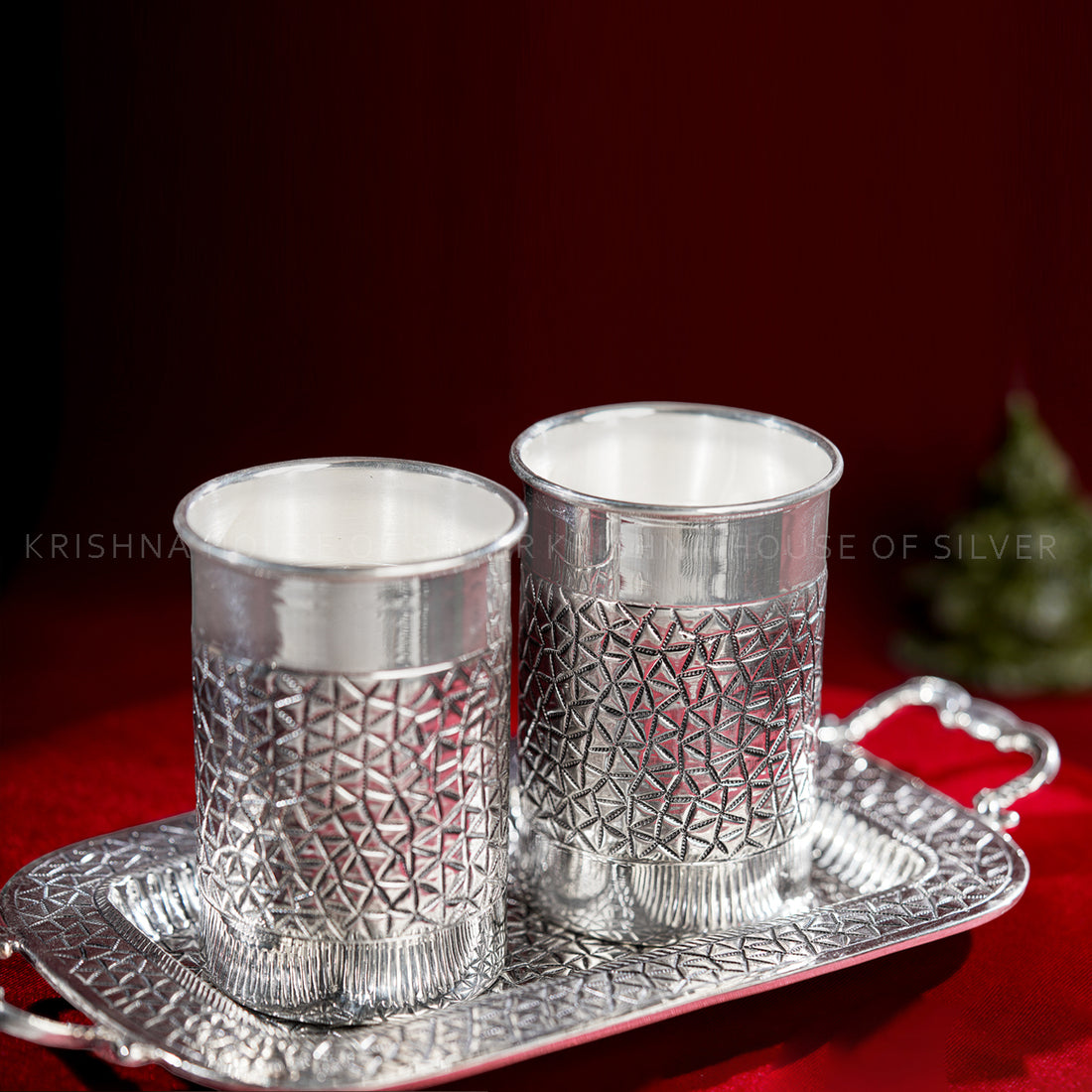 92.5 Silver Tray and Glass Set