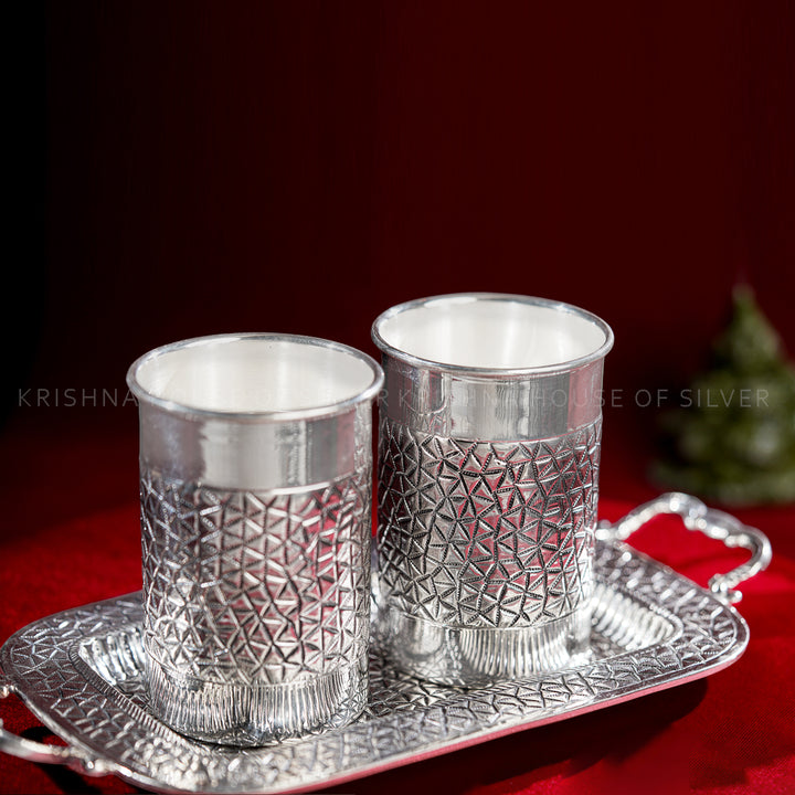 92.5 Silver Tray and Glass Set