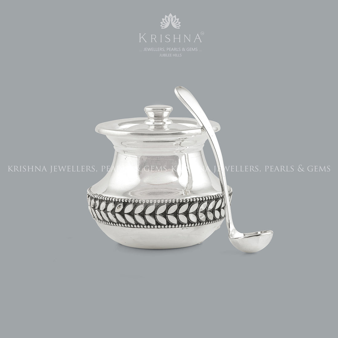 Classic Silver Ghee Dani With Spoon - Krishna Jewellers Pearls and Gems