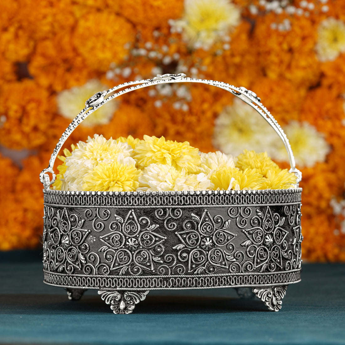 Antique Silver Pooja Basket - Krishna Jewellers Pearls and Gems