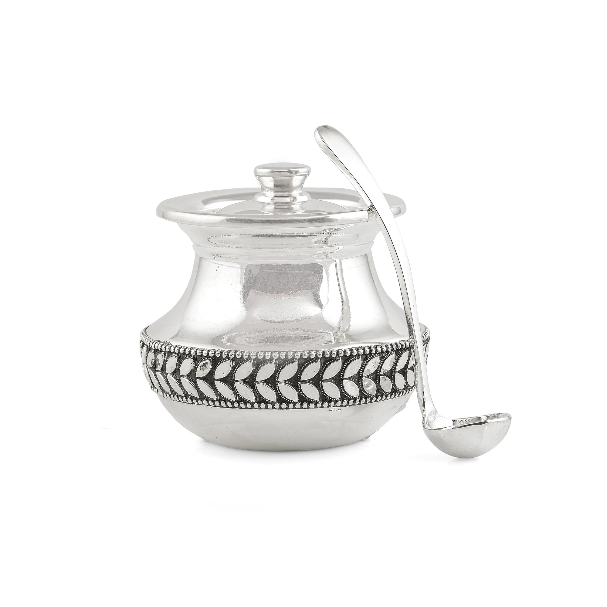 Classic Silver Ghee Dani With Spoon - Krishna Jewellers Pearls and Gems