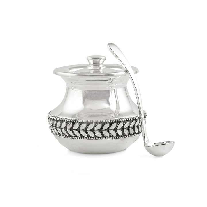 Classic Silver Ghee Dani With Spoon - Krishna Jewellers Pearls and Gems