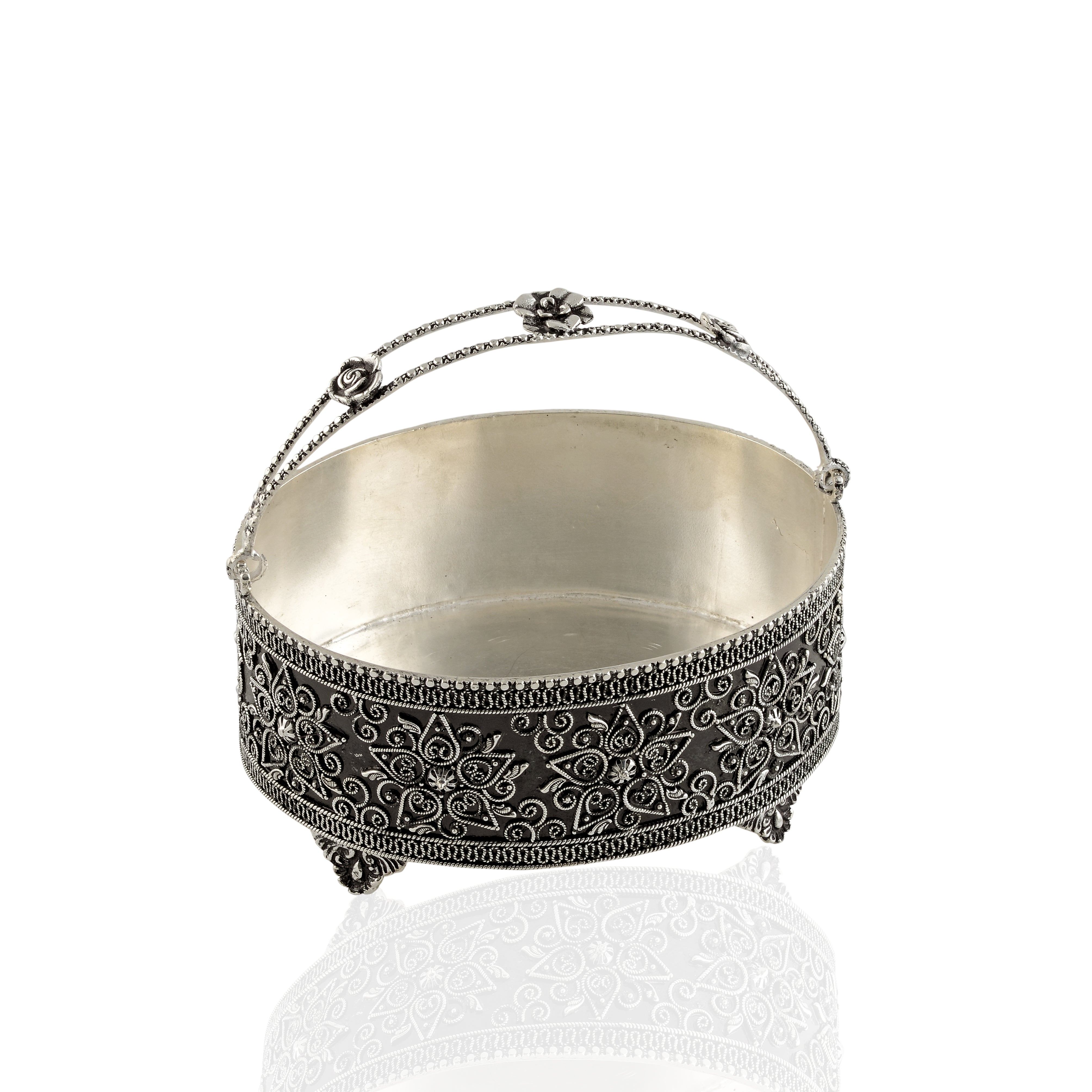 Antique Silver Pooja Basket - Krishna Jewellers Pearls and Gems