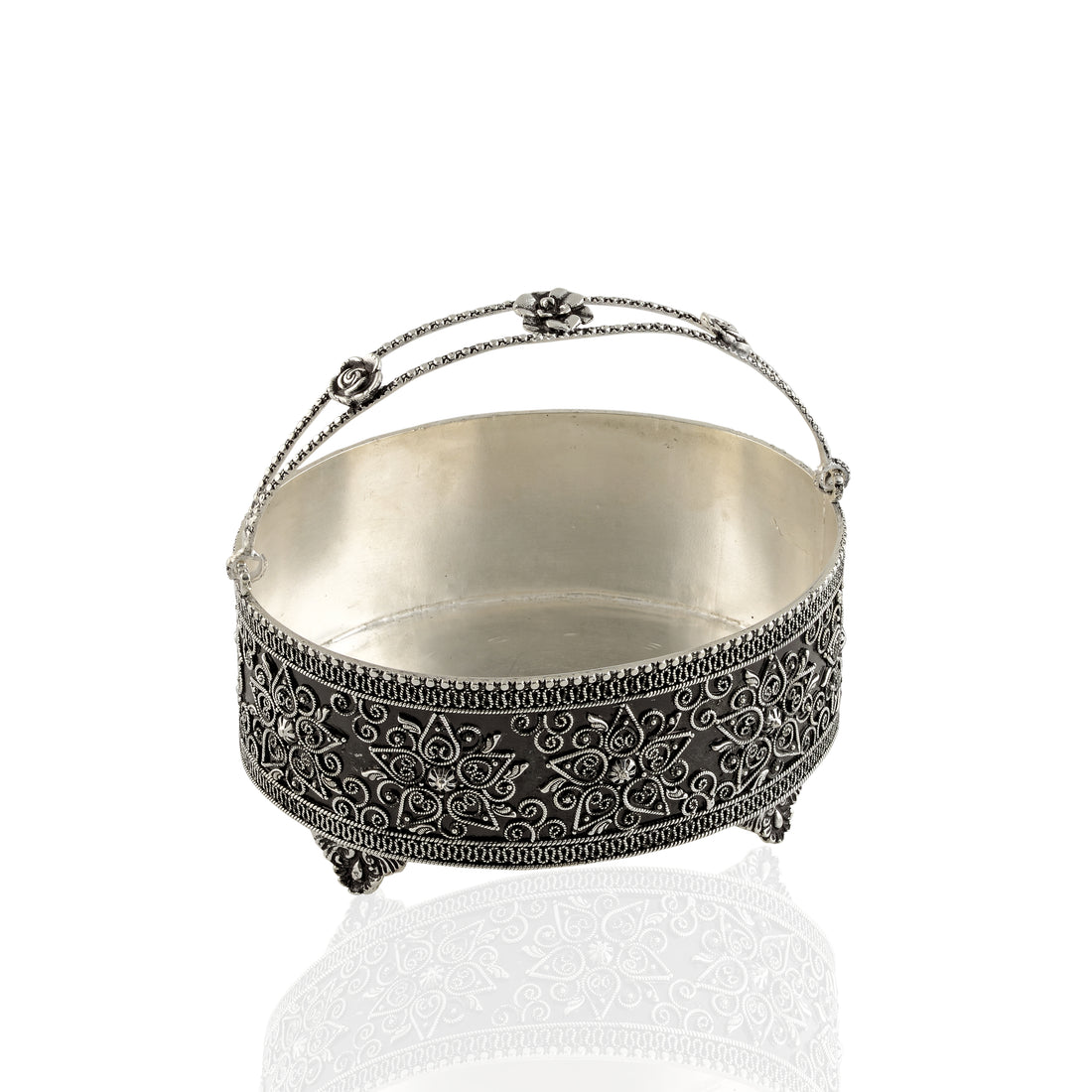 Antique Silver Pooja Basket - Krishna Jewellers Pearls and Gems