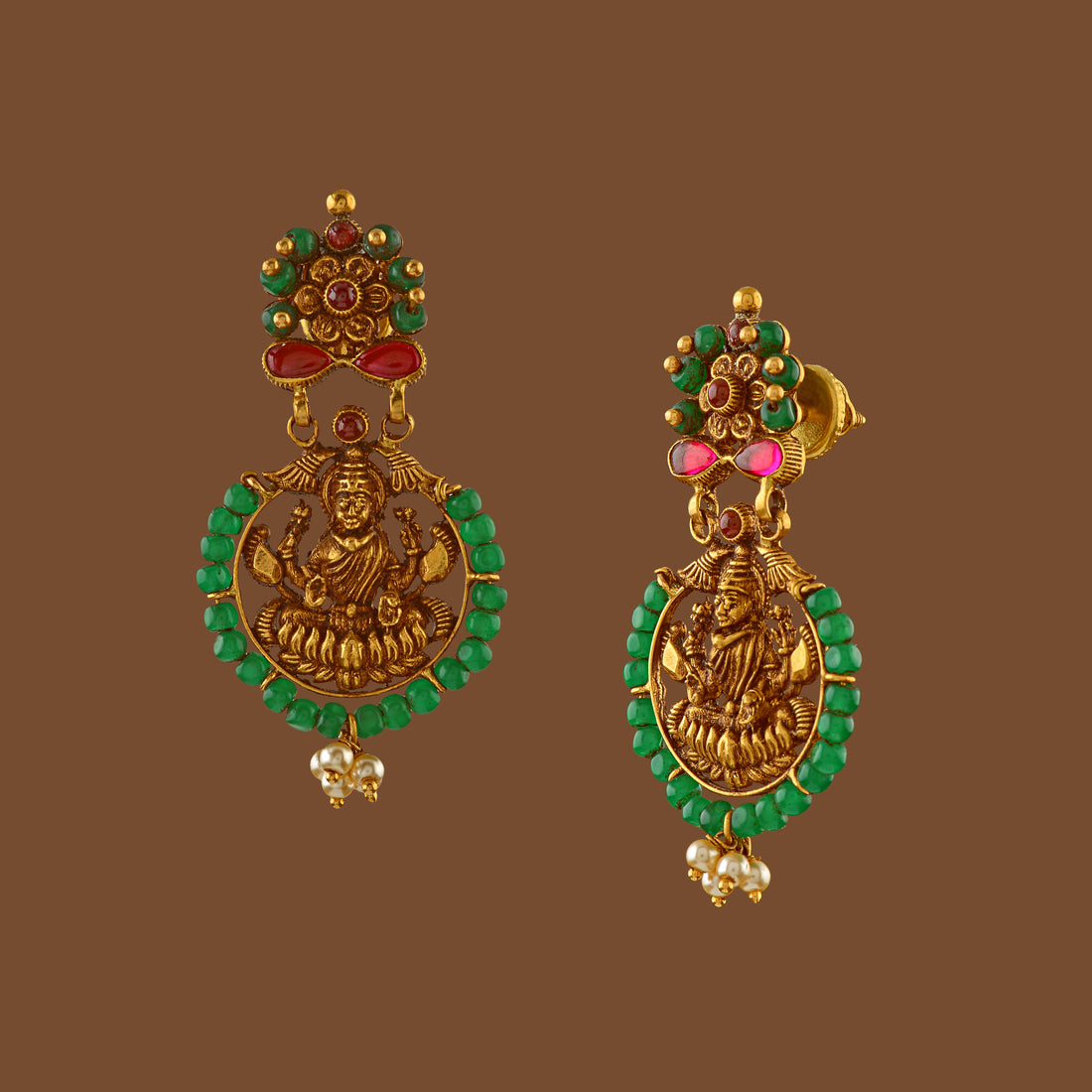 22K Gold Earring in Laxmi Motif - Krishna Jewellers Pearls and Gems